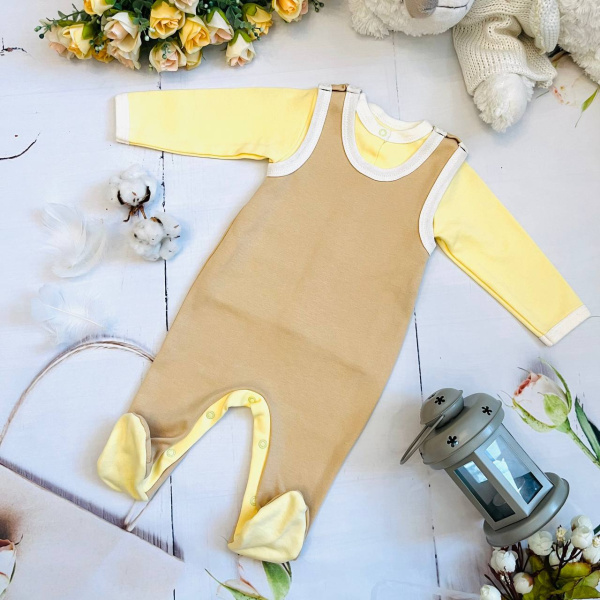 Комплект одежды из 2 предметов для новорожденного (кофточка, полукомбинезон) Bebika, натуральный хло